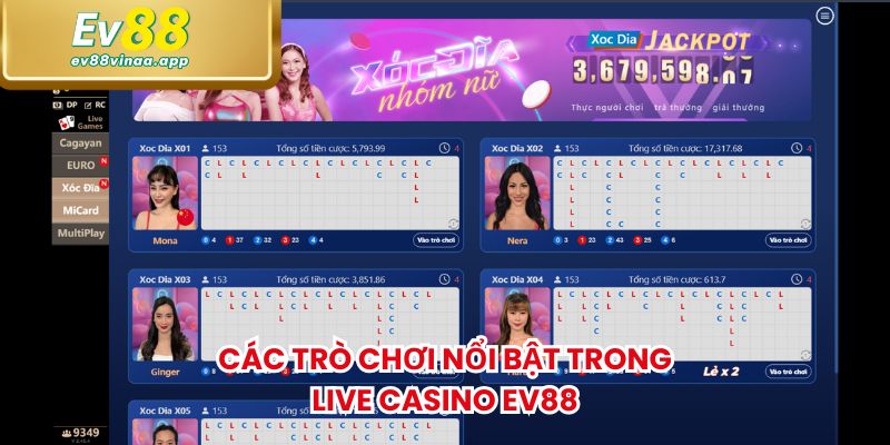 Các trò chơi nổi bật trong Live Casino EV88