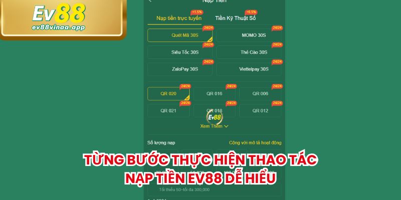 Từng bước thực hiện thao tác nạp tiền EV88 dễ hiểu